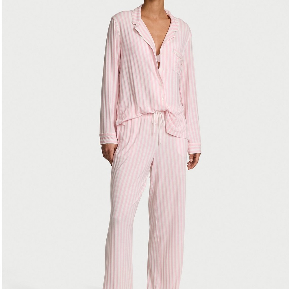 Victoria's Secret Modal Soft Long Pajama Set - Pretty Blossom Iconic Stripe